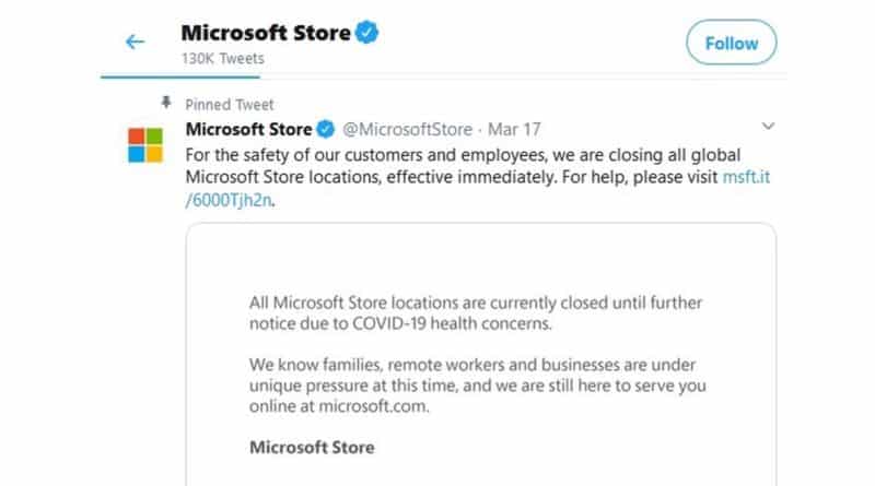 Due to the Coronavirus crisis Microsoft is closing its retail outlets