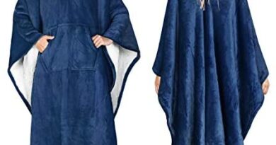 Catalonia Sherpa Wearable Blanket Poncho for Adult Women Men,Wrap Blanket Cape with Pocket,Warm,Soft,Cozy,Snuggly,Comfort Gift,No Sleeves,Navy