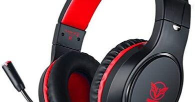 Gaming Headset for Xbox One, PS4,Nintendo Switch Bass Surround and Noise Cancelling with Flexible Mic, 3.5mm Wired Adjustable Over-Ear Headphones for Laptop PC iPad Smartphones (Red-Black)