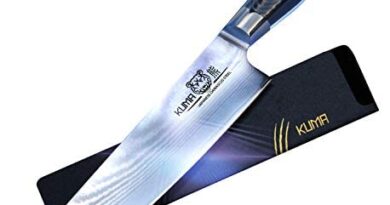 KUMA Professional Damascus Chef Knife – 8 inch Chef Knife with Hardened Japanese Carbon Steel - Stain & Corrosion Resistant Blade - Balanced Ergonomic Handle & Sheath - Sushi Chef Knife – Safe & Easy