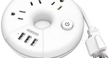 Travel Power Strip, NTONPOWER 3 Outlets 3 USB Portable Desktop Charging Station Short Extension Cord 15 inch for Office, Home, Hotels, Cruise Ship, Nightstand - White
